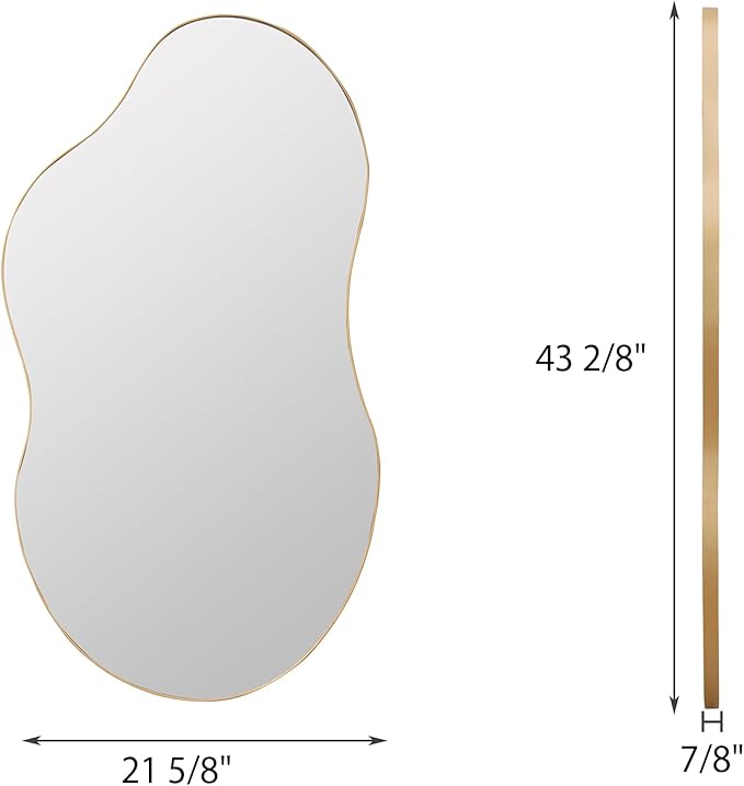 SHYFOY Large Irregular Wall Mirror Decorative, 22"x43" Antique-Gold Mirror for Wall Decor Wavy Accent Mirrors Asymmetrical for Living Room Bathroom Bedroom Entryway