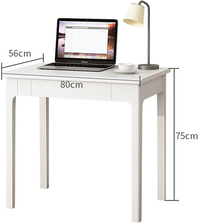 Solid Wood Desk with Drawers, Mid Century Modern Home Office Writing Desk, Vintage Computer Desk with Storage for Living Room, Bedroom(80x56x75cm, White)