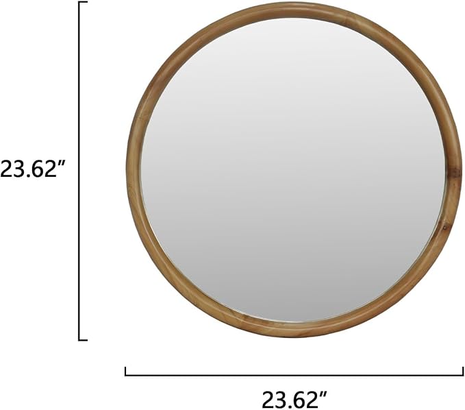 31.50" Round Wood Framed Wall Mirror Natural Wooden Circle Mirror for Bathroom Entryway Mid-Century Modern Decorative Mirror