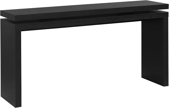 Wood Console Table, 60" Retro Narrow Long Sofa Table Behind Couch with Double Board Suspension Design and Solid Wood Finish for Hallway Entryway Living Room Entrance, Black