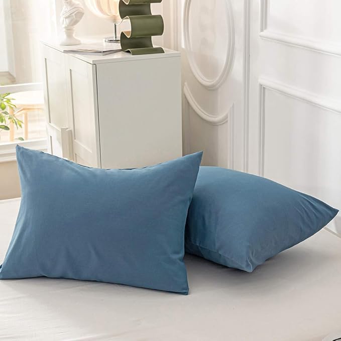 Pureant Blue Comforter Set Queen Dusty Blue Bedding Comforter Sets for Women Men Cotton Lake Blue Queen Comforter Soft Grayish Queen Size Comforter Sets Solid Color Quilt Breathable