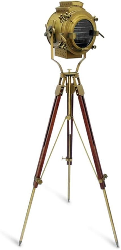 Nautical Antique Finish Brass Spotlight Searchlight Wooden Tripod Floor Lighting Stand Vintage Home Decor By Nauticalmart
