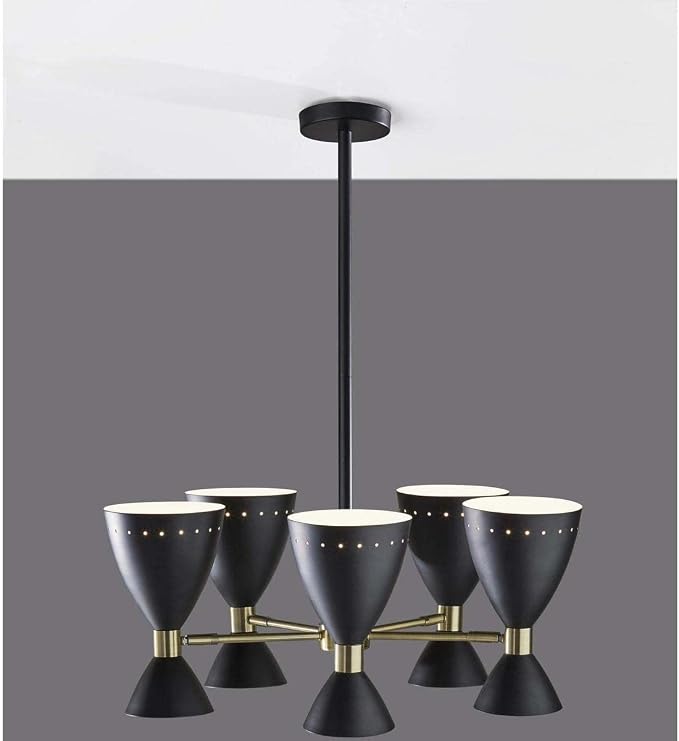 Adesso 4280-01 Oscar 5-Head Pendant, 36.25 in., 5 x 40W, Black w/Antique Brass, 1 Pendant Lighting