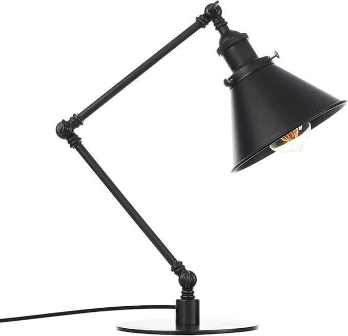 Makeup Vintage Desk Lamp, Industrial Metal Task Table Lamp with Adjustable Swing Arm, Bedroom Bedside Night Light Cafe Retro Reading Lighting,Black