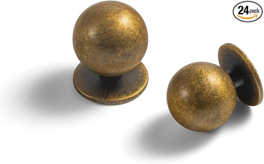 Set of 24 -Sleek Round Antique Brass Cabinet Knobs - Retro and Minimalist Hardware for Stylish Home Enhancement - 1 Inch Diameter