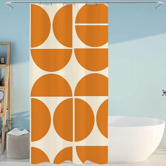 Orange Shower Curtain Sets,Modern Abstract Geometric Art Bath Curtain for Bathroom,Waterproof Fabric Polyester Mid Century Curtain with 12 Hooks, 36 x 72 Inches