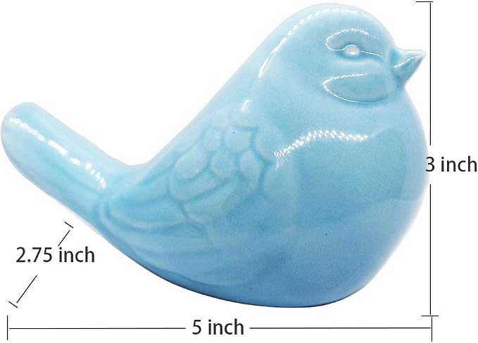 NEW Blue Bird Figurine, Ceramic Chubby Bird Figure Cottage Animal Bird Statue Decorations for Home Garden Decor Accents