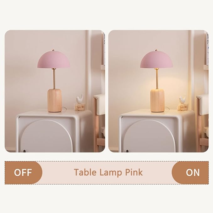 Pink Desk Lamp for Girls Room Modern Mushroom Table Lamp Mushroom Desk Lamp Retro Mid Century Table Lamp with Dome Shade Nordic Minimalist Beside Reading Lamp for Bedroom Study Office