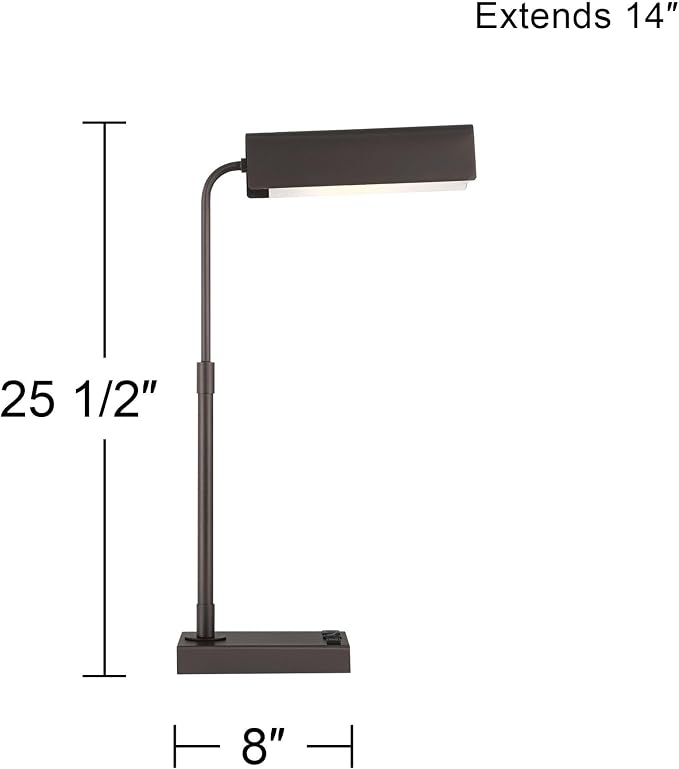 360 Lighting Harris 25 1/2" High Pharmacy Modern Desk Lamp with USB Charging Ports A+C and AC Power Outlet Brown Bronze Finish Metal Shade Home Office Living Room Bedroom Bedside Nightstand House