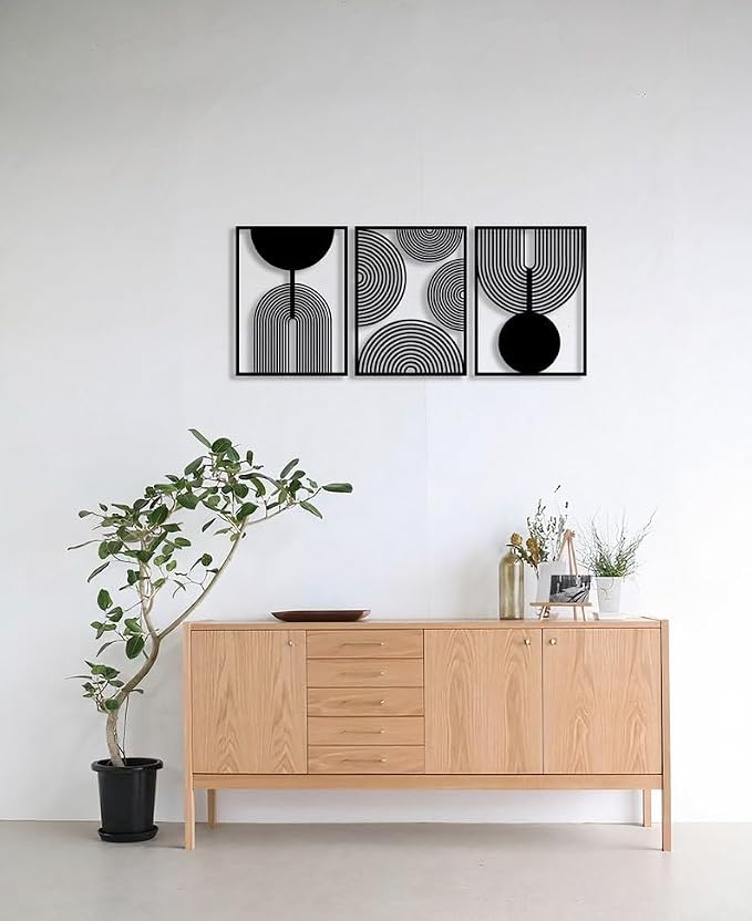 ZEYARUIBO Wood Wall Art Set of 3, Geometric Mid Century Wall Hangings