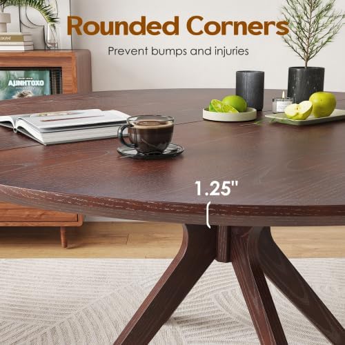 Bellemave Round Dining Table for 4-6, Solid Wood 47" Kitchen Table with Intersecting Pedestal Base, for Kitchen, Dining Room, Living Room (Walnut)
