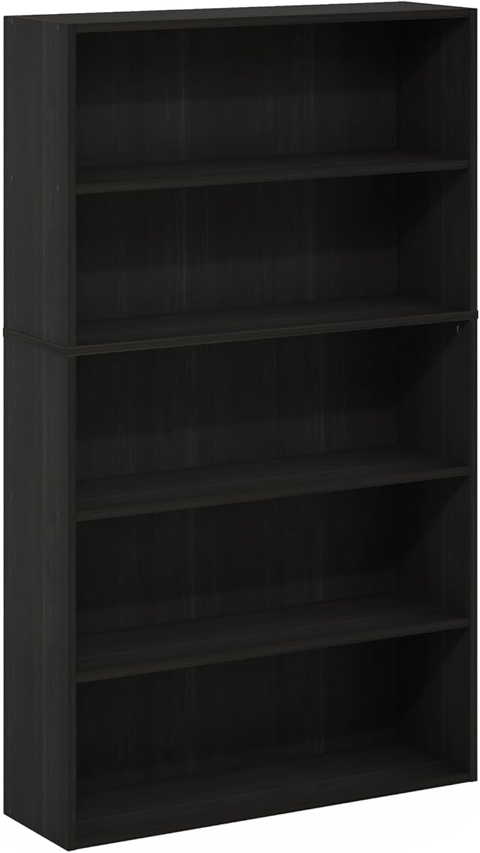 Furinno PASIR Book Shelf, 5-Tier Bookshelf, Bookcase with Open Shelf, 9.4 x 31.5 x 52.7, for Living Room, Bedroom, Home Office, Espresso