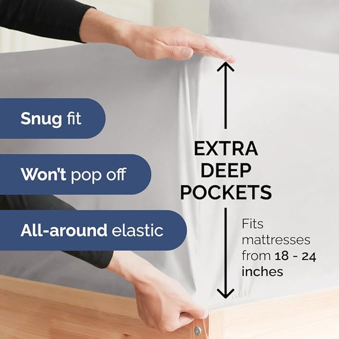 Extra Deep King Sheet Set - 6 Piece Breathable and Cooling Sheets - Hotel Luxury Bedding for Women, Men, Kids & Teens - Easy Secure Fit - Soft, Wrinkle Free & Comfy - Extra Deep Pockets - French Grey