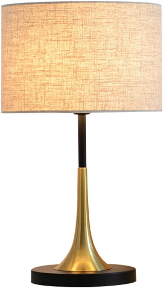 Vintage Bedside Table Lamp, 3 Way Dimmable Mid Century Modern Table Lamps for Living Room, Fabric Shade Black Gold Base Small Desk Lamp for Side end Table Bedroom Office