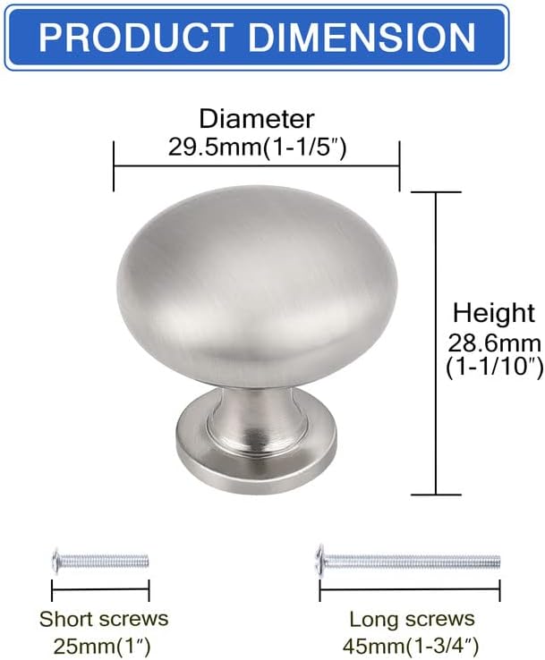 100 Pack Brushed Nickel Cabinet Knobs,Satin Nickel Drawer Knobs Dresser Knobs,Solid Round Kitchen Cabinet Pulls for Dresser Drawers,1-3/16 Inch(29.5mm) Drawer Pulls