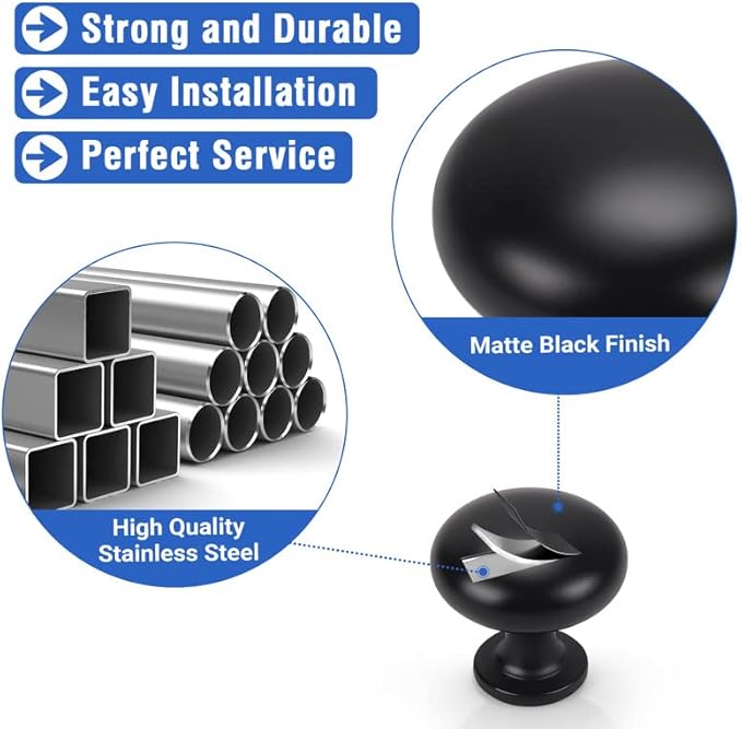 100 Pack Black Cabinet Knobs,Matte Black Drawer Knobs Dresser Knobs,Solid Round Kitchen Cabinet Pulls for Dresser Drawers,1-3/16 Inch(29.5mm) Drawer Pulls