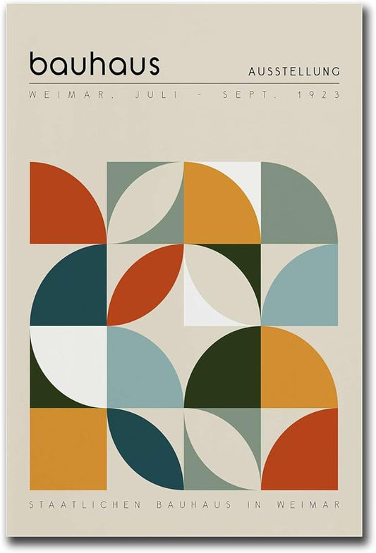Canvas Painting Poster and Print Bauhaus Exhibition Poster Geometric Print Abstract Wall Art Mid Century Modern Beige Orange Sage Decor Living Room and Bedroom Decoration 12x18inch wood Frame