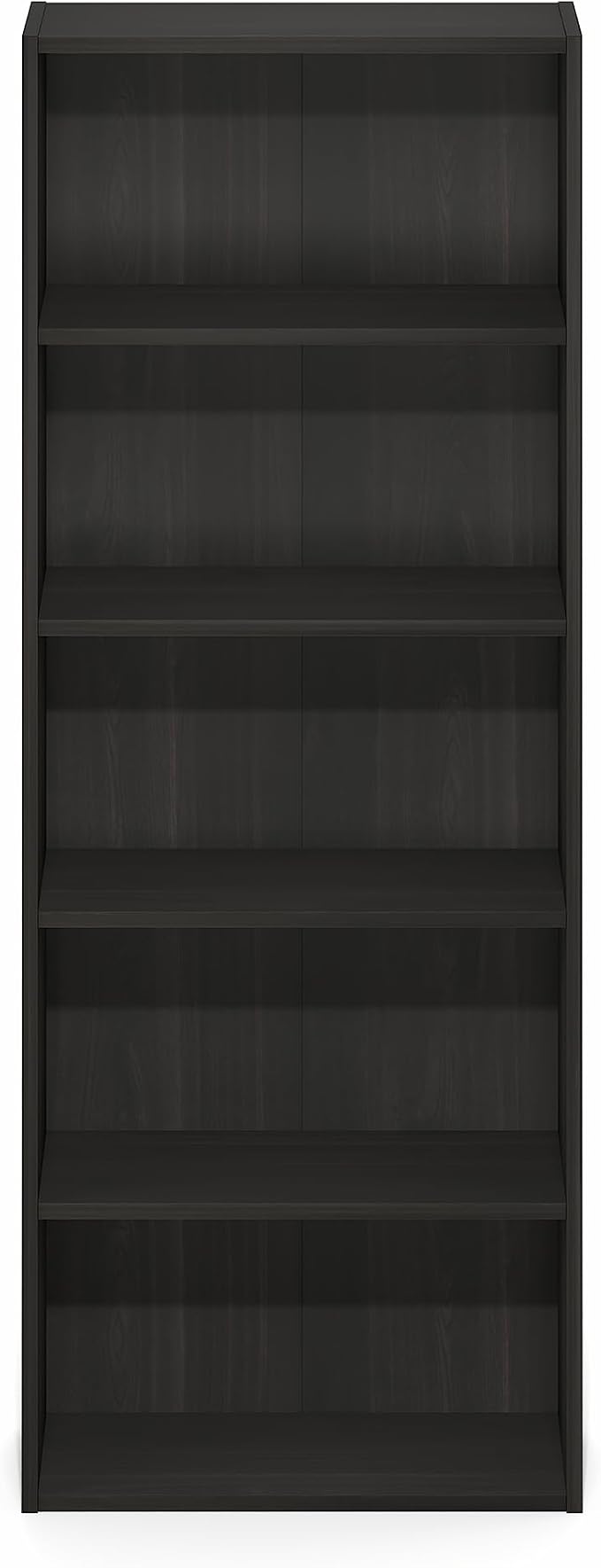 Furinno Basic Book Shelf, 5-Tier Bookshelf, Storage Organizer Bookcase with Open Shelf, 7 x 17 x 44, for Living Room, Bedroom, Home Office, Espresso