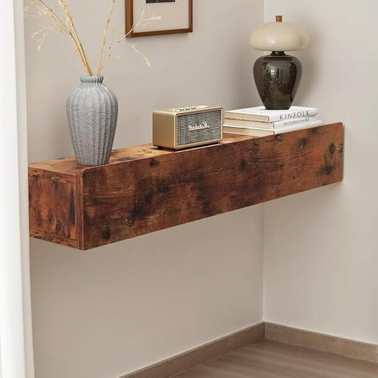 Floating Solid Wood Console Table, 32'' Wall Mounted Narrow Entryway Table with Storage Shelf, Modern Couch Shelves Small Entry Way Tables for Entryway, Front Hall, Hallway (Rustic Brown)