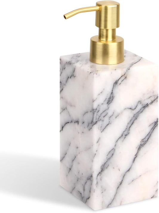 Natural Marble Soap Dispenser for Bathroom and Kitchen Countertop - 5.41 Ounces Hand Lotion and Liquid Stone Shampoo Laundry Bottle with Pump (1, Lilac, Rectangular Bottle)