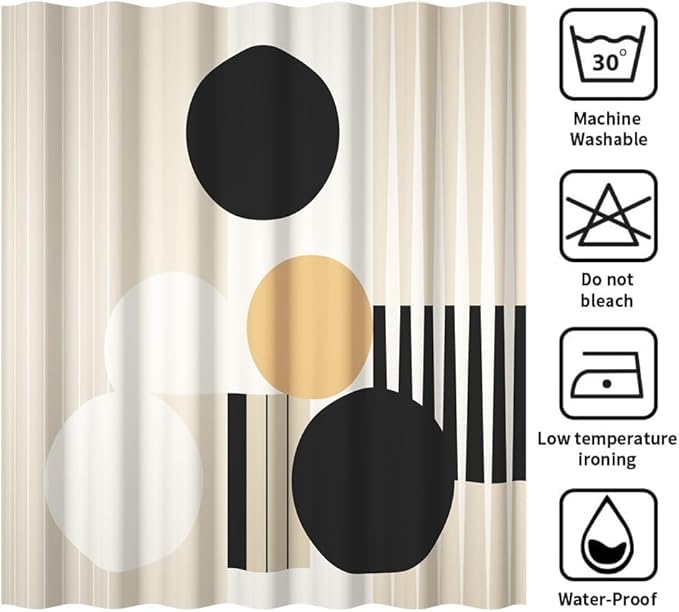 Mid Century Boho Shower Curtain for Bathroom Beige and White Striped Minimalist Neutral Bathroom Decor Modern Chic Aesthetic Bathtub Curtains Washable Waterproof Polyester Fabric with Hooks 69x75 Inch