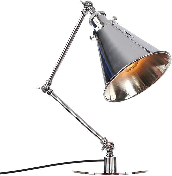 Makeup Vintage Desk Lamp, Industrial Metal Task Table Lamp with Adjustable Swing Arm, Bedroom Bedside Night Light Cafe Antique Reading Lighting,Chrome