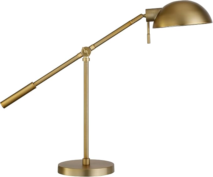Henn&Hart 23" Transitional 1-Light Boom Arm Table Lamp with Gold Metal Dome Shade for Living Room, Bedroom, or Office, Gold