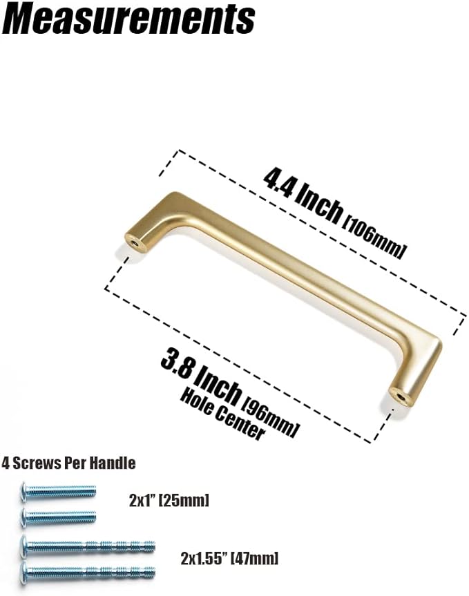 Goo-Ki Light Brass Cabinet Pulls with 3.8'' Hole Centers, Modern Style Zinc Alloy Cabinet Handles for Dresser,Wardrobe,Cupboard- 6 Pack
