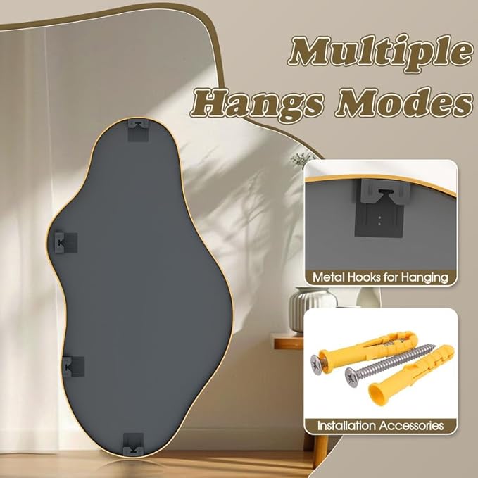 Irregular Wall Mirror 20×36 Inch Wall Mirrors Decorative Gold Modern Asymmetrical Abstract Mirror for Bathroom Bedroom Living Room Entryway Hallway