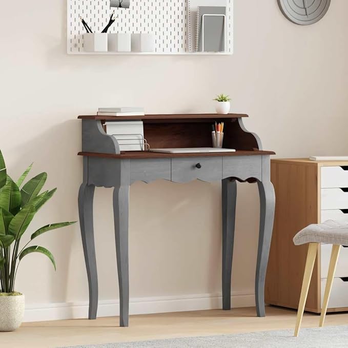 vidaXL Writing Desk, Computer Desk with Storage Drawer, Workstation Table for Home Living Room Office, Retro Style, Solid Mahogany Wood