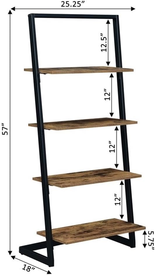 Pemberly Row Contemporary Ladder Bookshelf, Nutmeg Wood Finish, Particleboard and Metal, 4 Tiers, 25.25 x 18 x 57 in, Urban Style Display and Storage Unit for Living Room or Home Office
