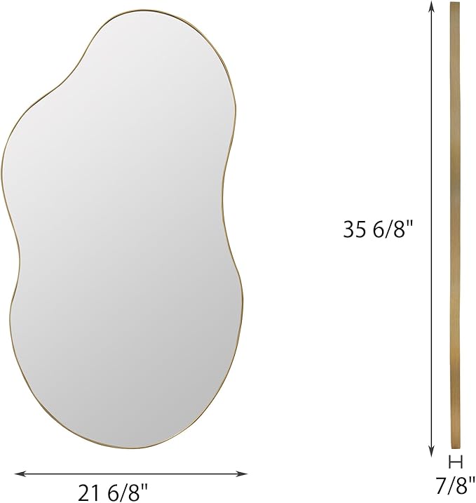 SHYFOY Irregular Wall Mirror Decorative, 20"x36" Antique-Gold Asymmetrical Mirror for Wall Decor Wavy Accent Mirrors for Living Room Bathroom Bedroom Entryway, Abstract Irregular Shape Curvy Mirror