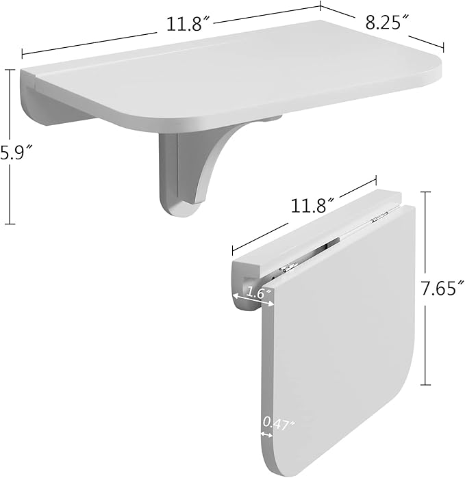 WELLAND 11.8" x 8.25" White Wall Mounted Desk Small Floating Shelves Set of 2 Folding Wall Shelves Drop-Leaf Table Fold Down Desk for RV, Camper, Loft Beds