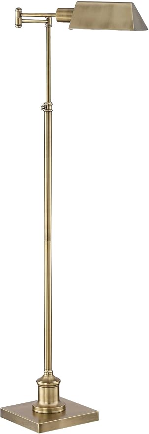 Regency Hill Jenson Industrial Farmhouse Adjustable Swing Arm Pharmacy Lamps Floor Standing with USB Charging Port 54" Tall Aged Brass Metal Decor for Living Room Reading House Bedroom Home Office