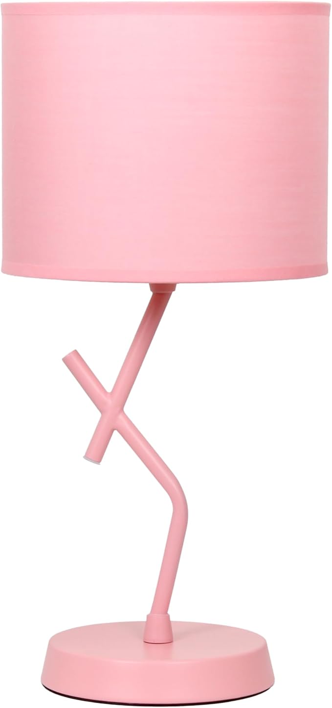 Simple Designs LT1172-PNK 17.13" Metal and Modern Abstract Table Lamp with Drum Fabric Shade, Bedroom, Office, Living Room, Dorm, Side Table, Pink
