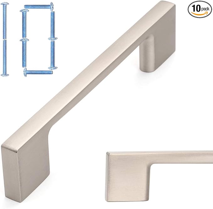 KOOFIZO 10 Pack 3-3/4 Inch Brushed Nickel Kitchen Cabinet Pulls Stain Nickel Cabinet Handles Silver Cabinet Hardware for Kitchen Cabinets Drawer P01 Dresser Cupboard Bedroom Bathroom