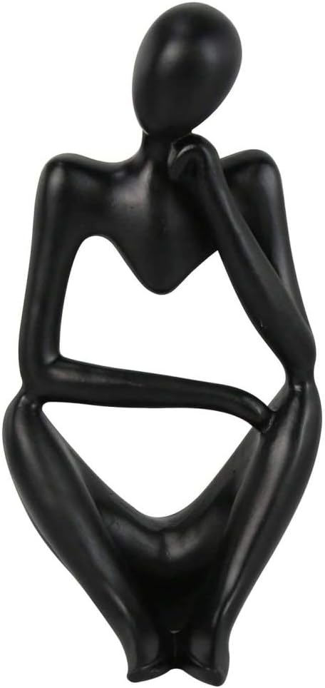 Asng Resin Thinker Style Abstract Sculpture Statue Collectible Figurines Home Office Bookshelf Desktop Decor (Black,Right, Small)