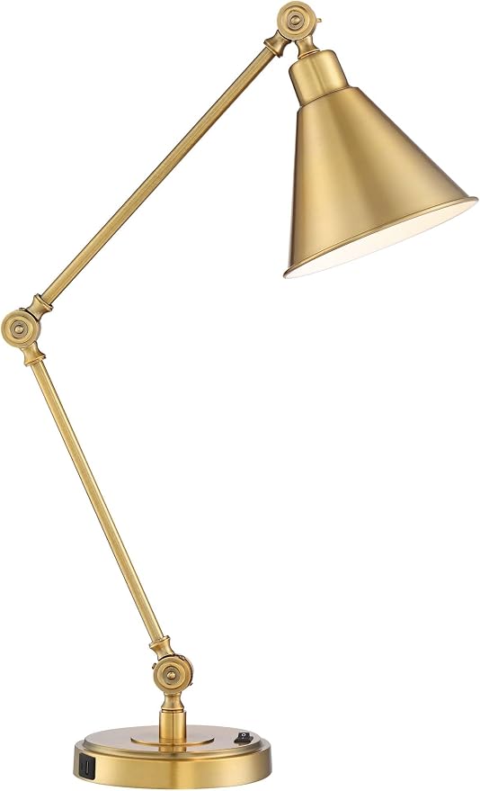 360 Lighting Wray 26 3/4" High Modern Desk Lamp with USB Charging Ports A+C Warm Brass Gold Metal Adjustable Arm Head for Bedroom Living Room House Bedside Home Office Reading Family
