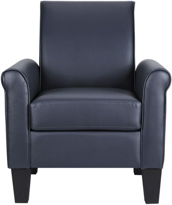 Mid-Century Modern Leather Accent Chairs Overstuffed Leather Living Room Chair Upholstered Comfortable Club Chair PU Leather Armchair for Bedroom Office Waiting Room -Dark Blue