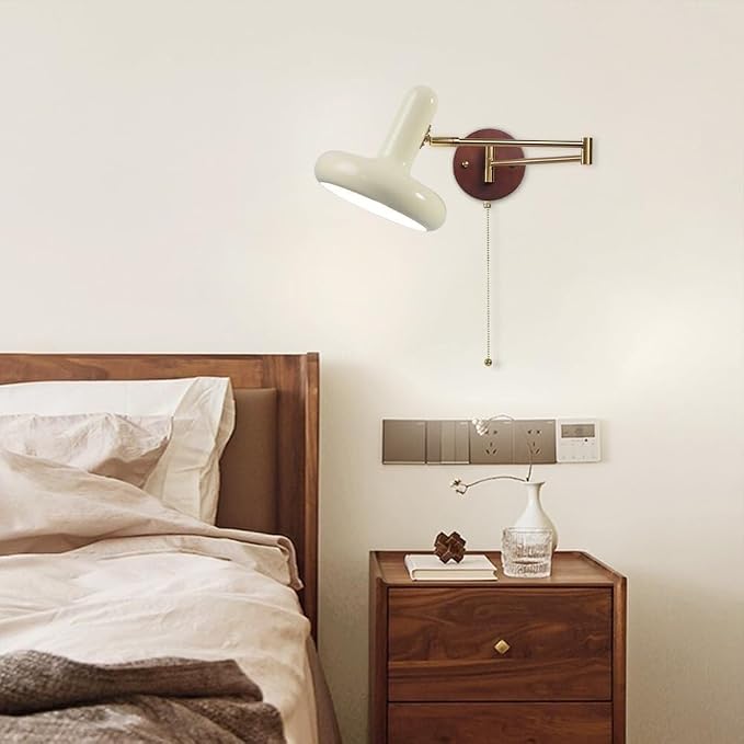 Swing Arm Wall Lamp with Pull, Retractable Vintage Sconce for Bedroom, Living Room, Office