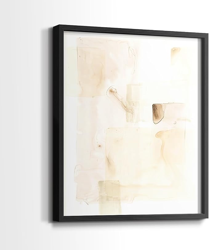 Renditions Gallery Set of 2 Peel & Stick Framed Prints, Abstract Wall Art, Mixed Handmade Oil Painting Wall Decor, Re-Stickable - Ready to Hang - 22"x28" - Black Frame LT588