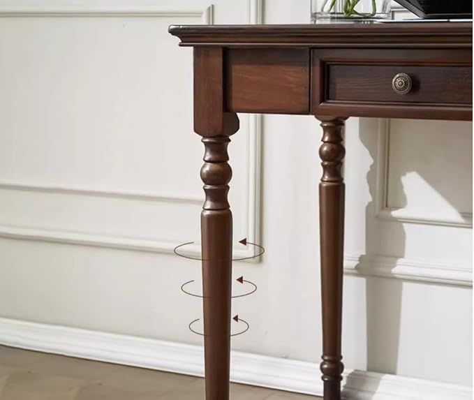 ADORZ Walnut Desk with Drawers, 47 Inch French Country Desk Solid Wood Writing Desk for Home Office, Study Workspace or Bedroom (Walnut, 47 inches)