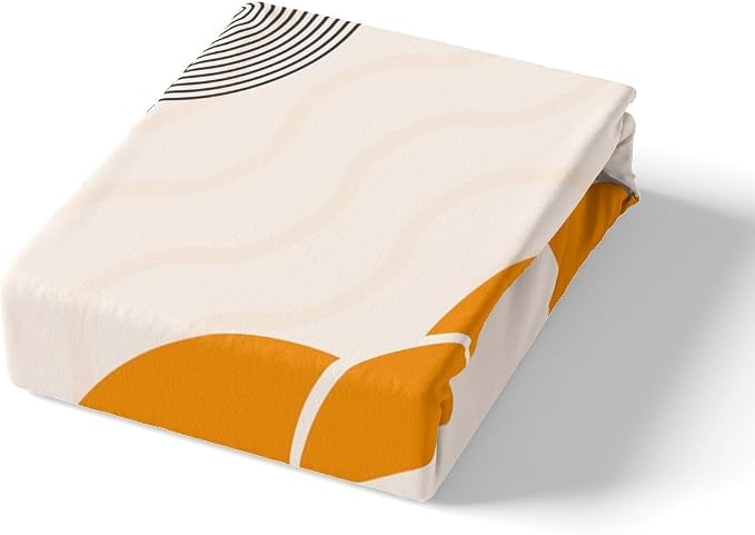 Erosebridal Orange Minimalist Comforter Cover Mid Century Bed Set, Geometric Circle Duvet Cover Full Size Black Creamy White Aesthetic Bedding Sets, Modern Bedspread Cover Microfiber 3 Pieces