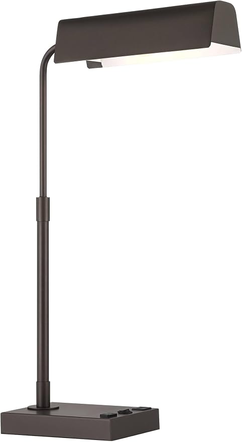 360 Lighting Harris 25 1/2" High Pharmacy Modern Desk Lamp with USB Charging Ports A+C and AC Power Outlet Brown Bronze Finish Metal Shade Home Office Living Room Bedroom Bedside Nightstand House