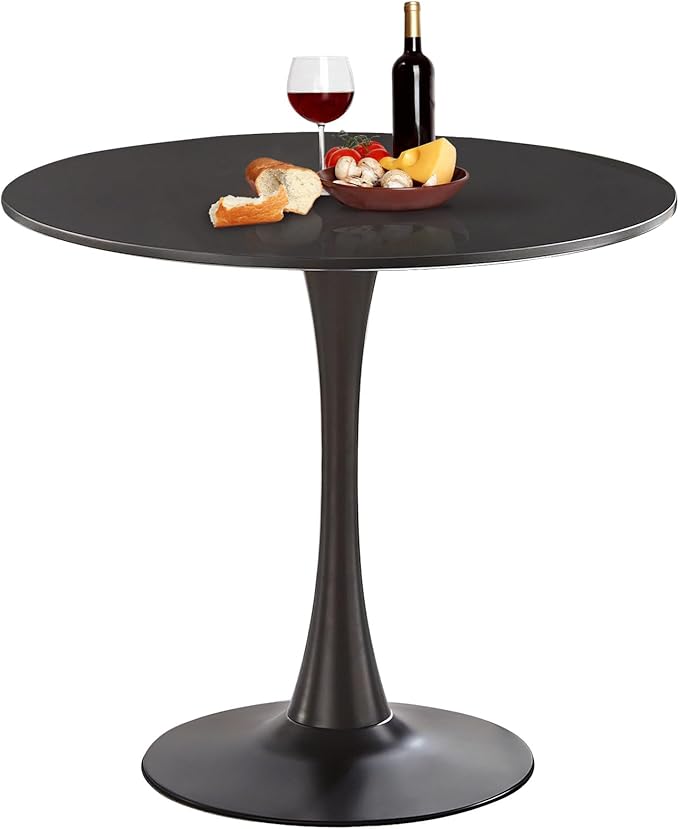Round Dining Table 31.5" Black Tulip Table with Pedestal Base for 2-4 People Small Space - Kitchen Living Room Cafe