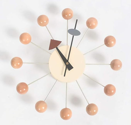 SHISEDECO Mid Century Art Retro Design Painted Solid Wood Non Ticking Decorative Modern Silent Wall Clocks for Home, Kitchen, Living Room, Office etc. (Ball Clock in Natural)
