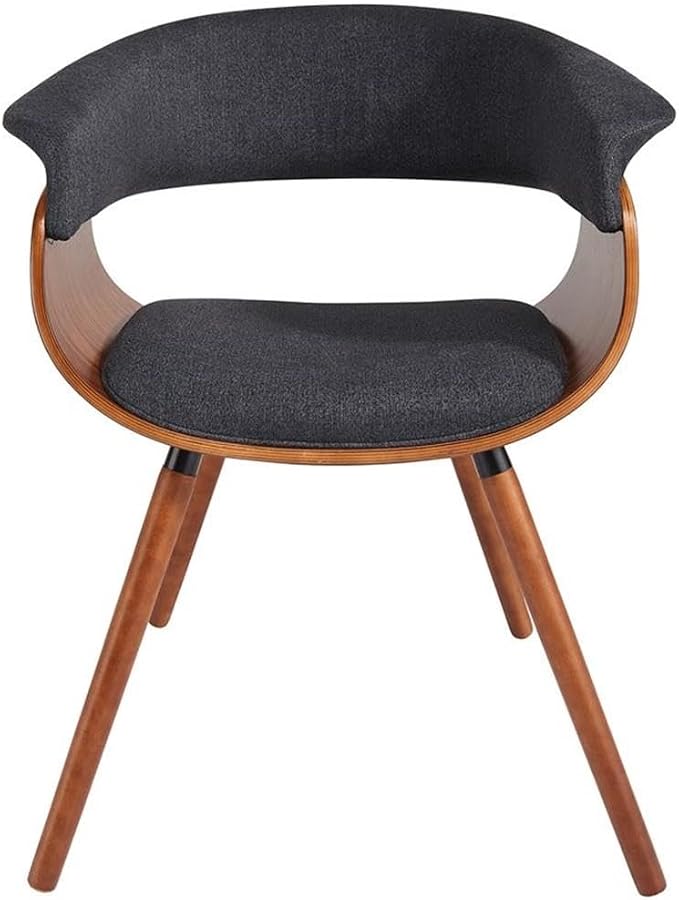 Pemberly Row Mid-Century Modern Fabric and Bent Wood Accent Dining Chair, 29" H, Charcoal Gray and Walnut Finish, Curved Frame, Polyester Foam Cushion, Living Room, Hallway, or Bedroom Seating
