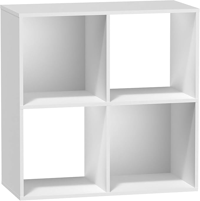 4 Cube Storage Organizer, Book Shelf Storage Shelves Bookcase with Open Back, Display Standing Shelf Freestanding Book Case for Bedroom, Living Room and Home Office (White, 4-Cube)