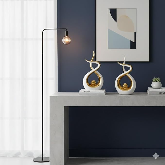 Querro Modern Abstract Ceramic Statue - Elegant White & Gold Decor for Home Living Room, Dining Table Centerpiece & Office Shelf | Luxury Aesthetic Sculpture(Small)