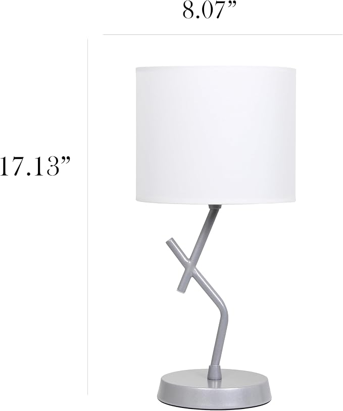 Simple Designs LT1172-SLV 17.13" Metal and Modern Abstract Table Lamp with Drum Fabric Shade, Bedroom, Office, Living Room, Dorm, Side Table, Silver